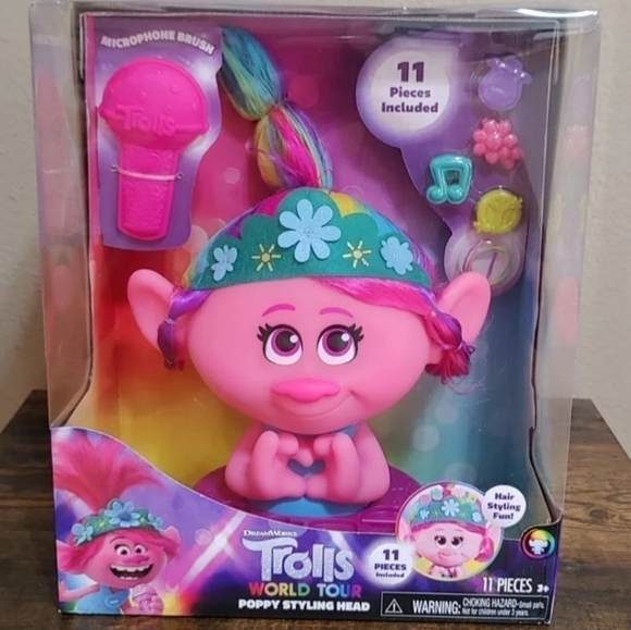 Dreamworks Trolls World Tour Poppy Styling Head Rainbow Colored Hair Brand New. - Picture 1 of 12